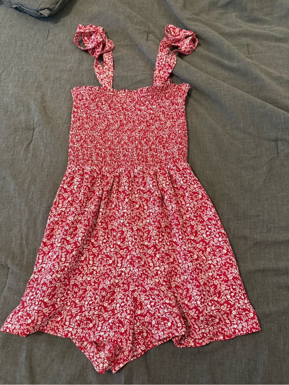 Francesca's Collections Red Floral Smocked Sundress Romper